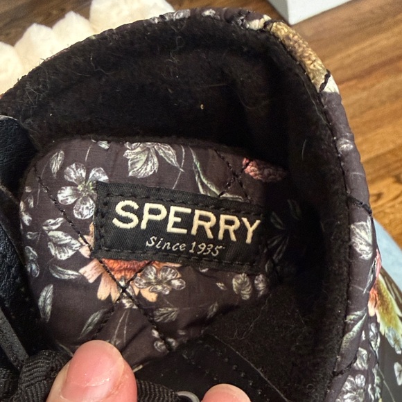 Sperry Black Floral Lace-Up Waterproof Ankle Rain Boots - Picture 5 of 6